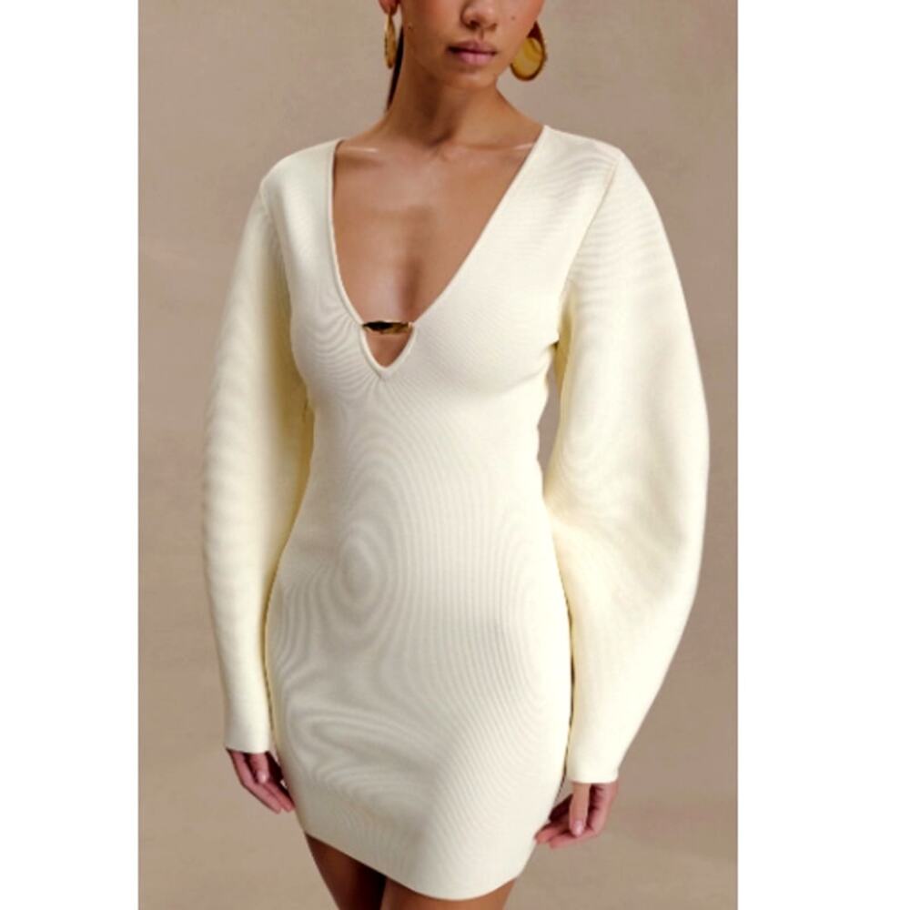 Meshki Women's Ivory Billy Balloon Sleeve Knit Mini Dress Size XXS